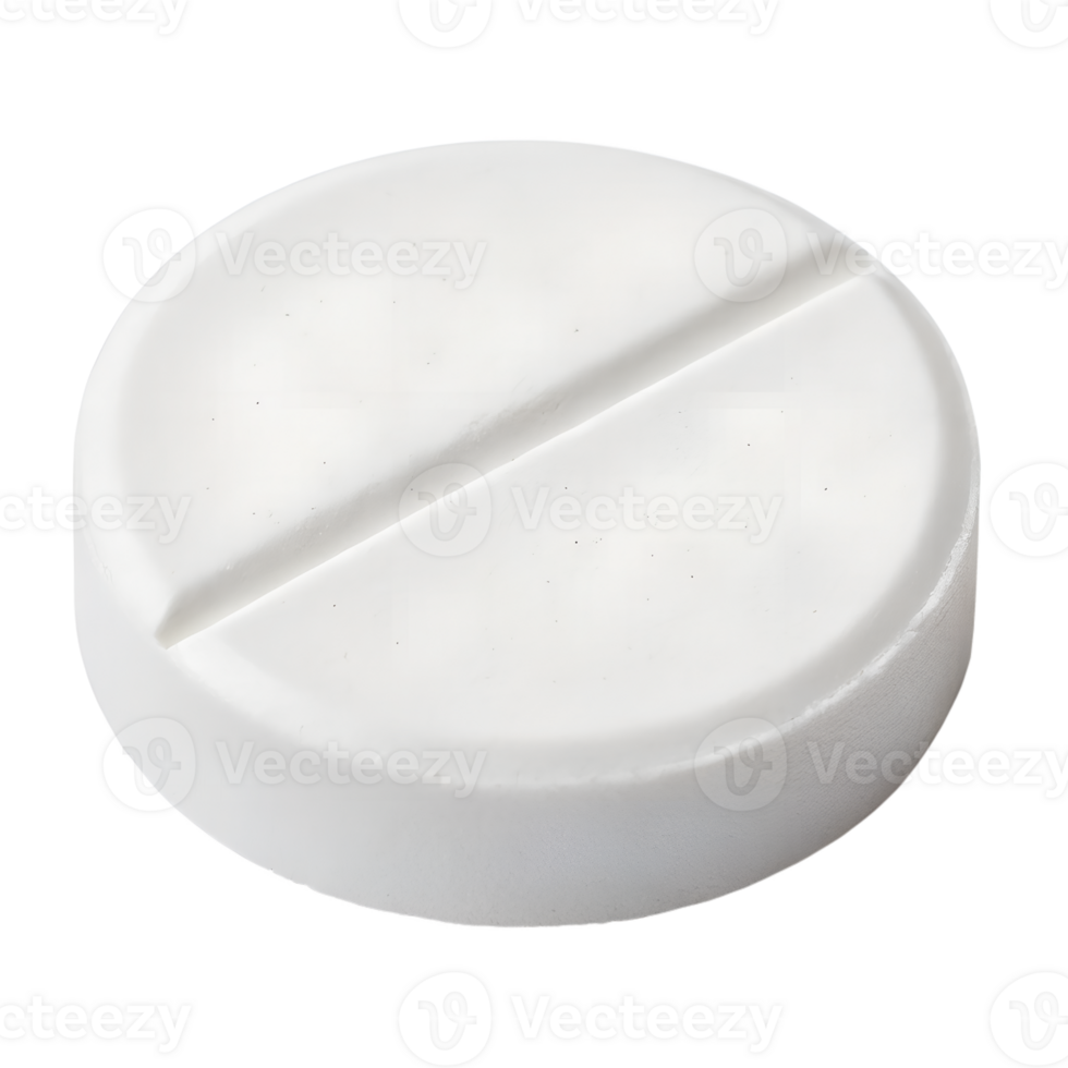 Close-up of a single white round tablet. png