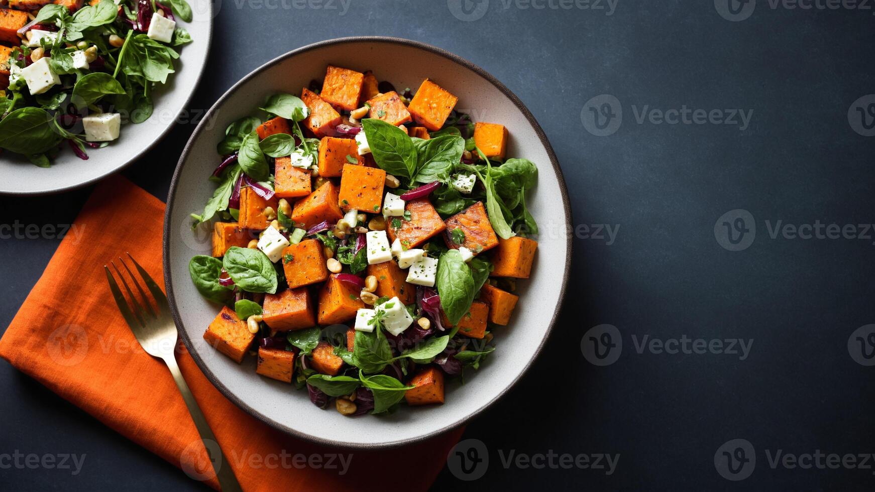 Two plates with a salad and a fork photo