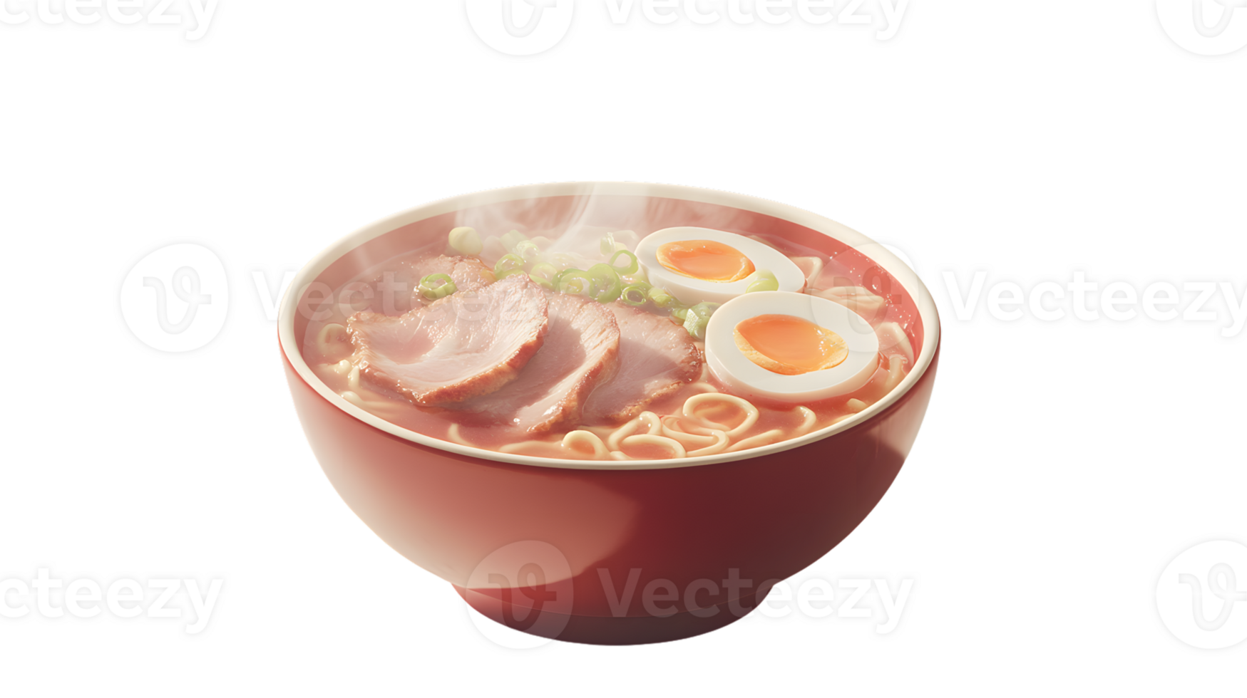 A steaming bowl of ramen with noodles eggs and meat perfect for food photography and culinar png