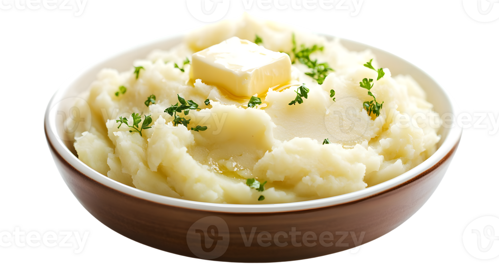 Creamy Mashed Potatoes with Butter and Herbs in a Ceramic Bowl Perfect for Culinary Photograph png