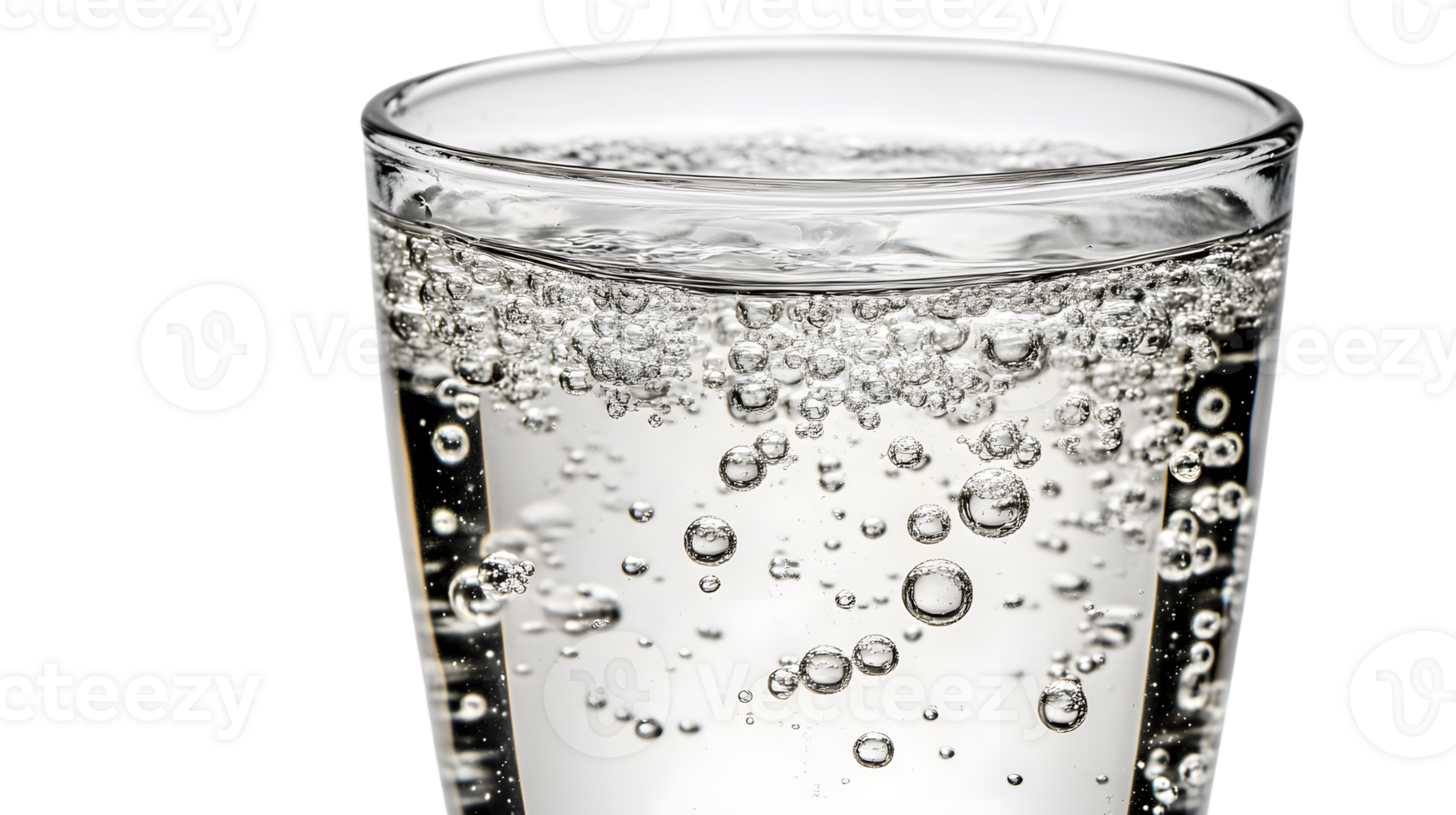 Closeup of carbonated water with bubbles in a glass png