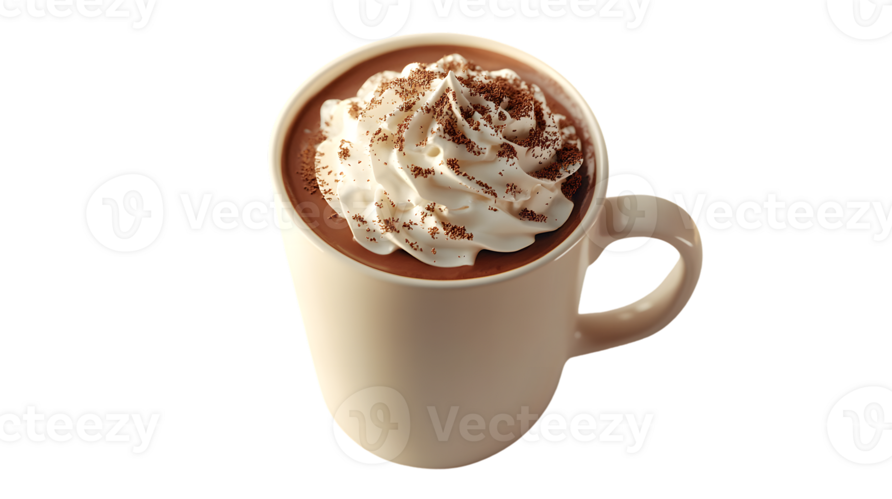 Delicious Hot Chocolate with Whipped Cream and Cocoa Sprinkles in a Ceramic Mug png