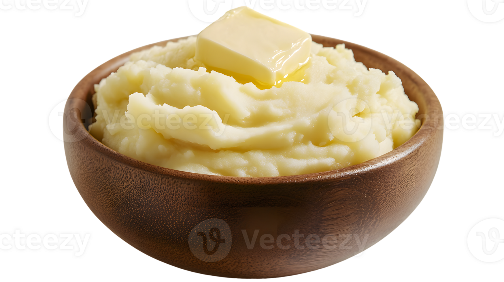Creamy Mashed Potatoes with Butter in a Wooden Bowl Perfect for Culinary and Food Photography png