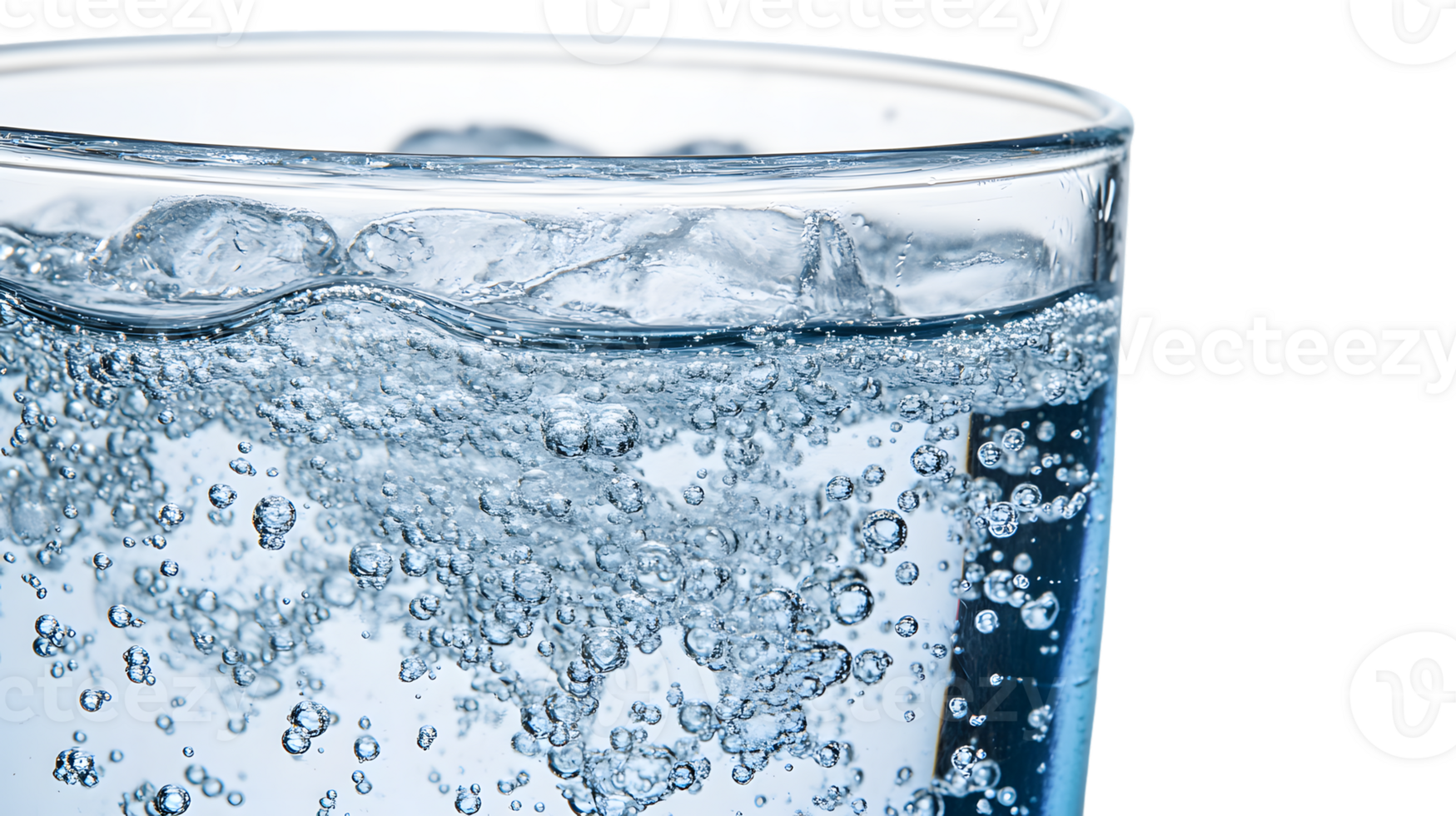 Closeup of Sparkling Water in Glass with Bubbles and Ice png