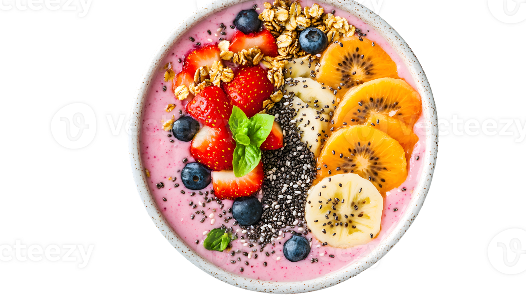Healthy Smoothie Bowl with Berries Kiwi and Granola Topping png