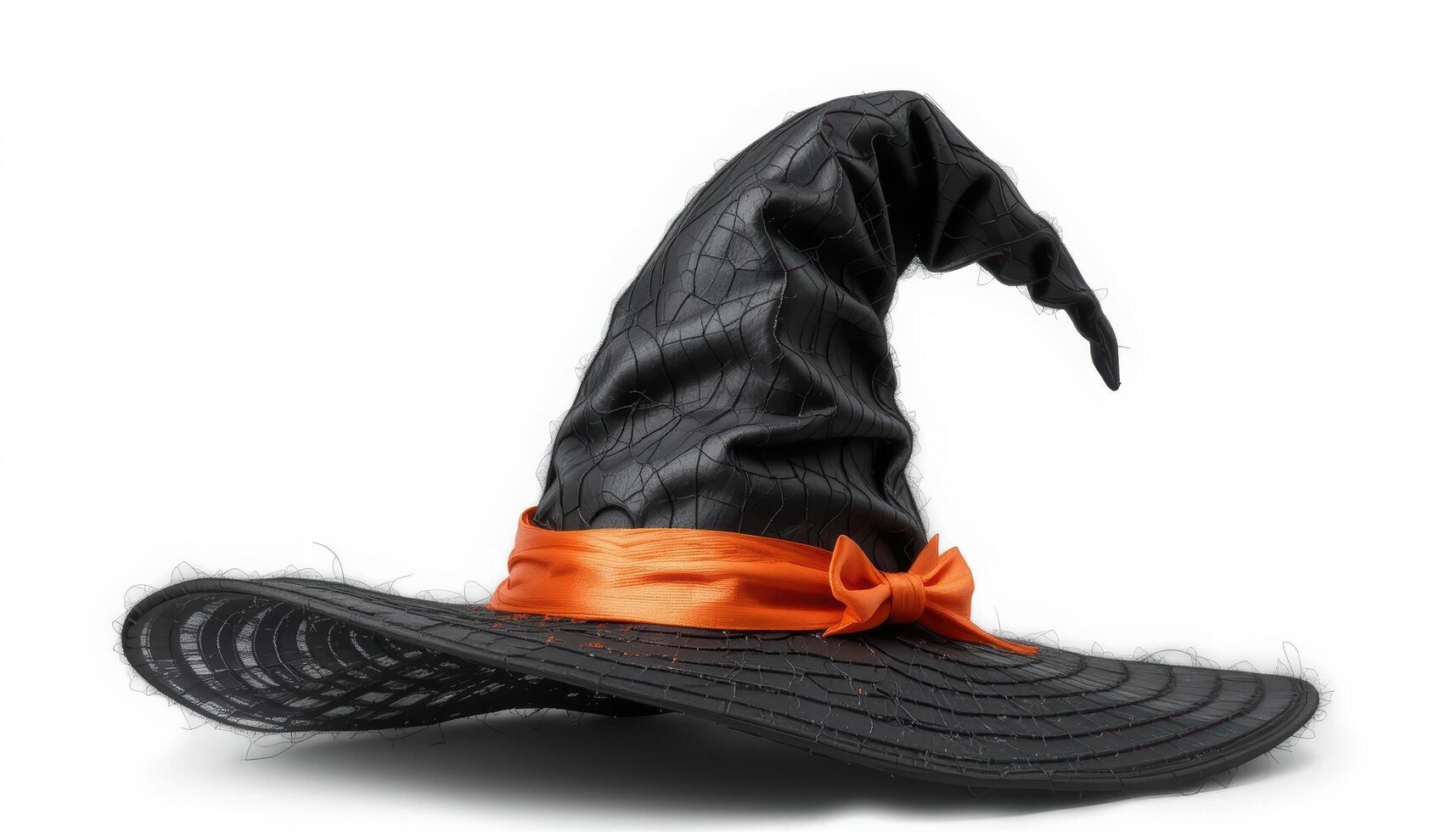 Black Witch Hat with Orange Ribbon for Halloween Decorations photo