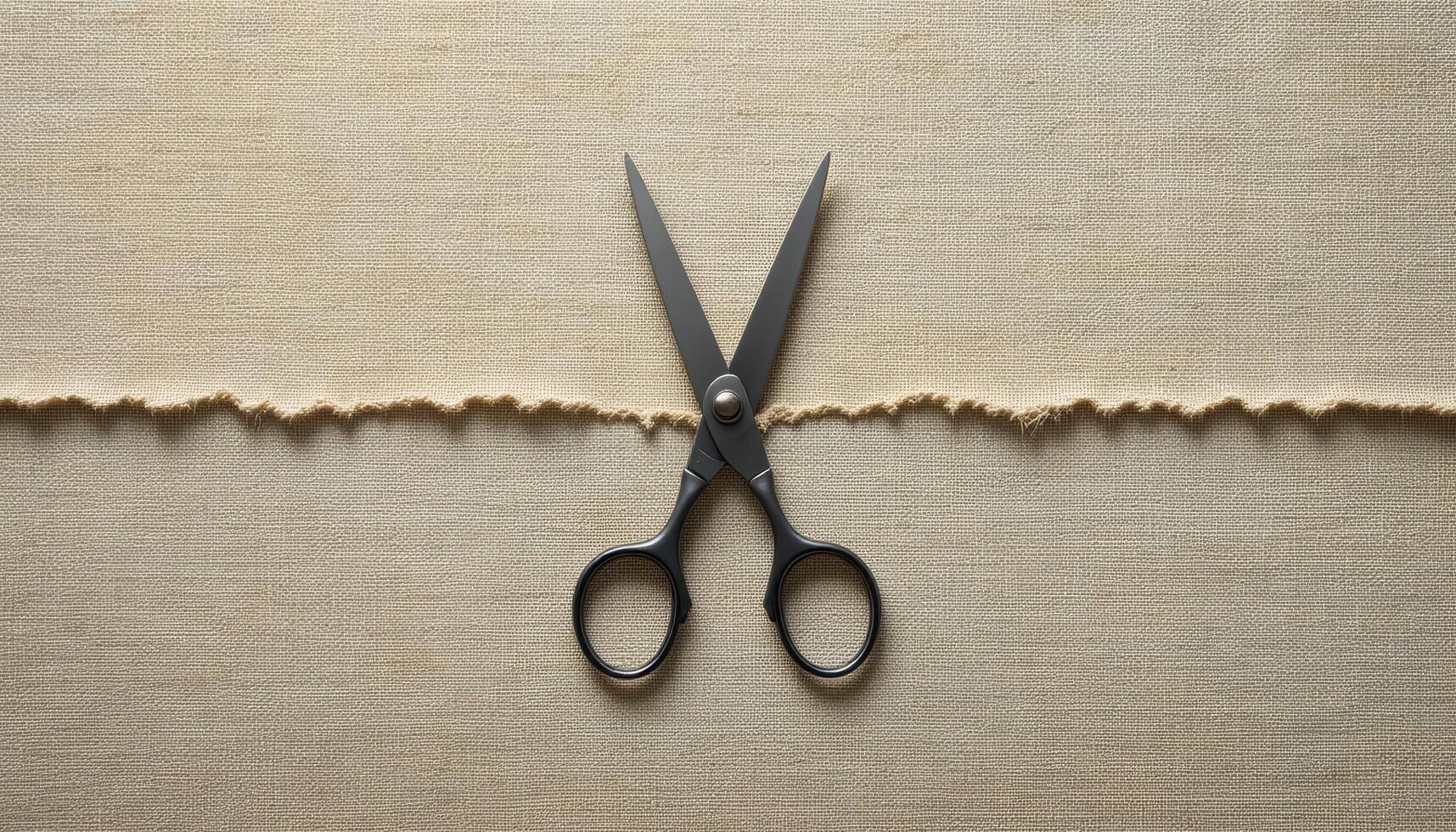 Craft Scissors on Textured Fabric Background with Torn Edge photo