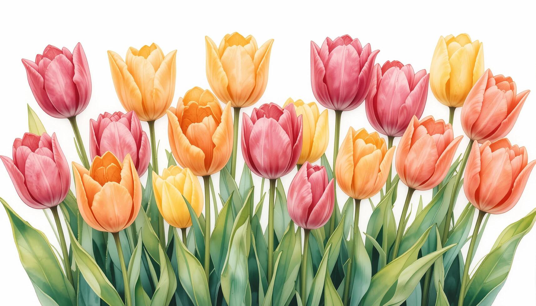 Watercolor Tulips in a Dense Botanical Layout. illustration photo