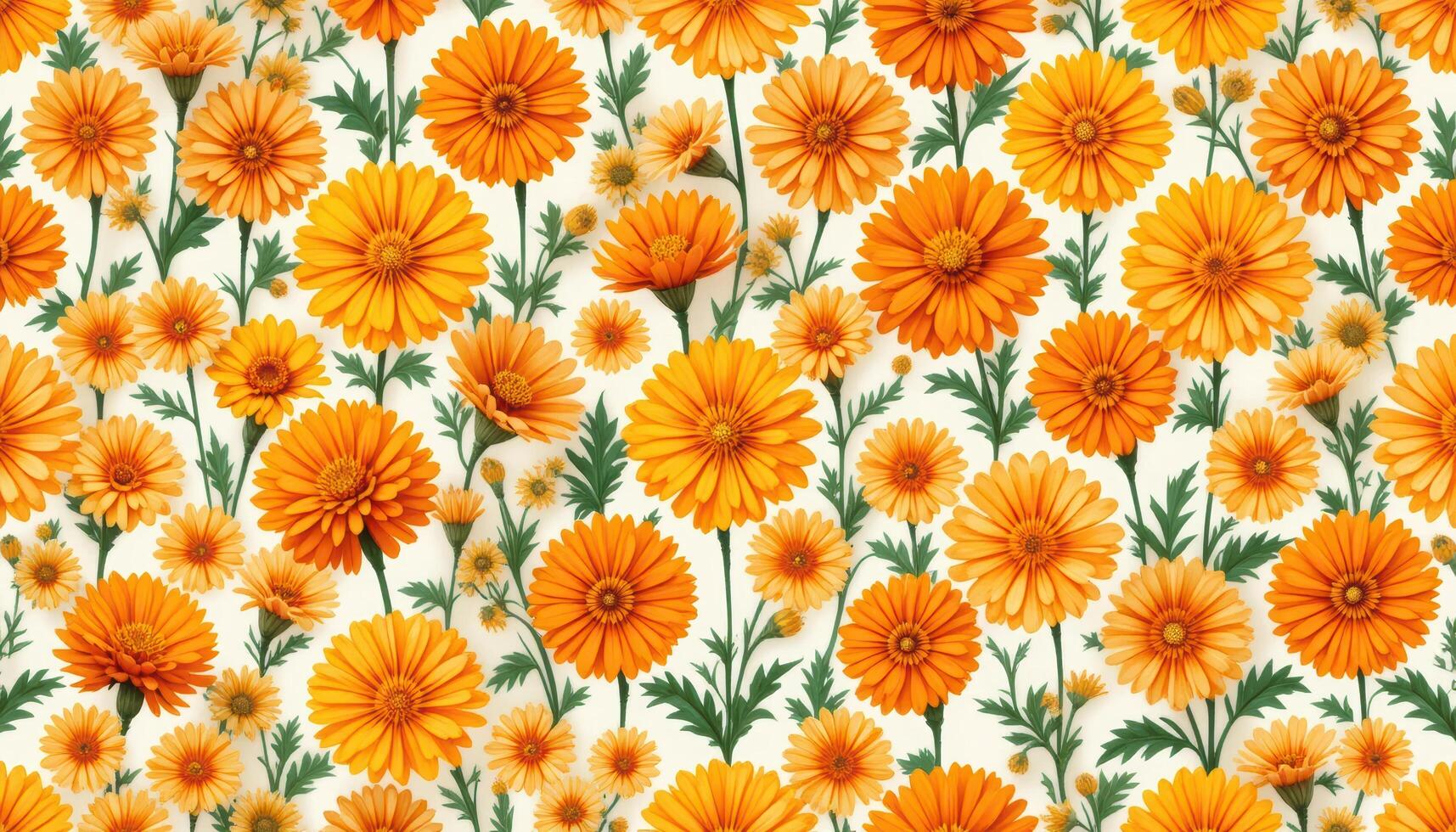 Bright Orange Flowers with Green Leaves on a Light Background photo