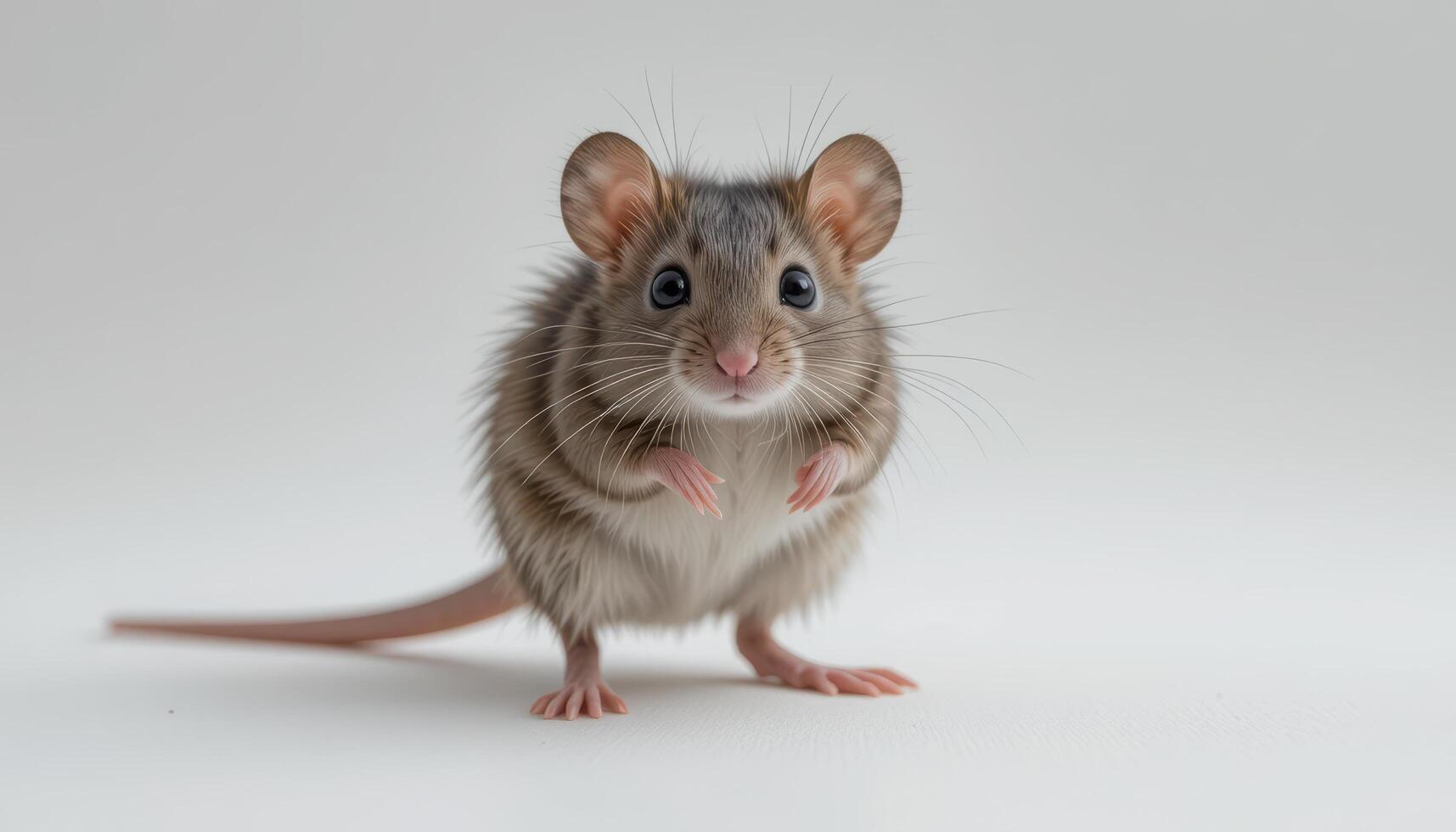 Cute Small Mouse Standing on a White Background with Curiosity photo