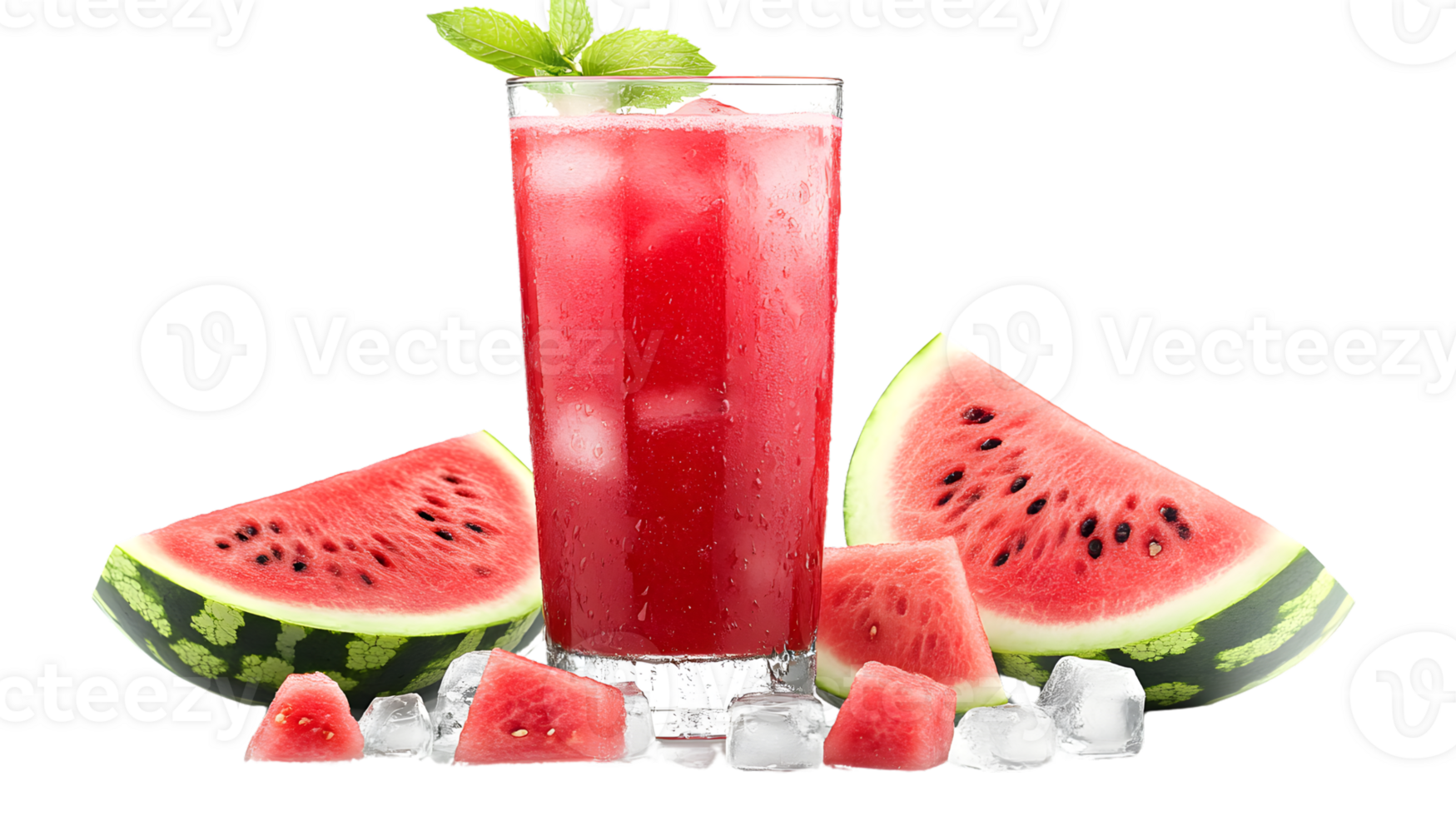 Refreshing Red Juice with Ice and Slices of Juicy Fruit Garnished with Fresh Herbs for a Cool png