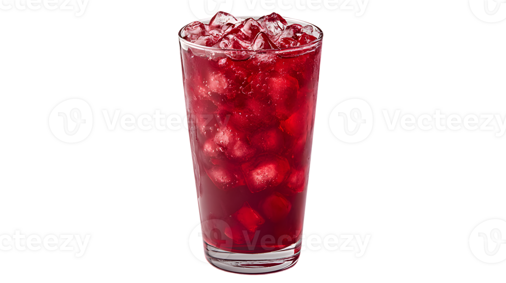 Refreshing Red Beverage with Ice Cubes in a Glass png