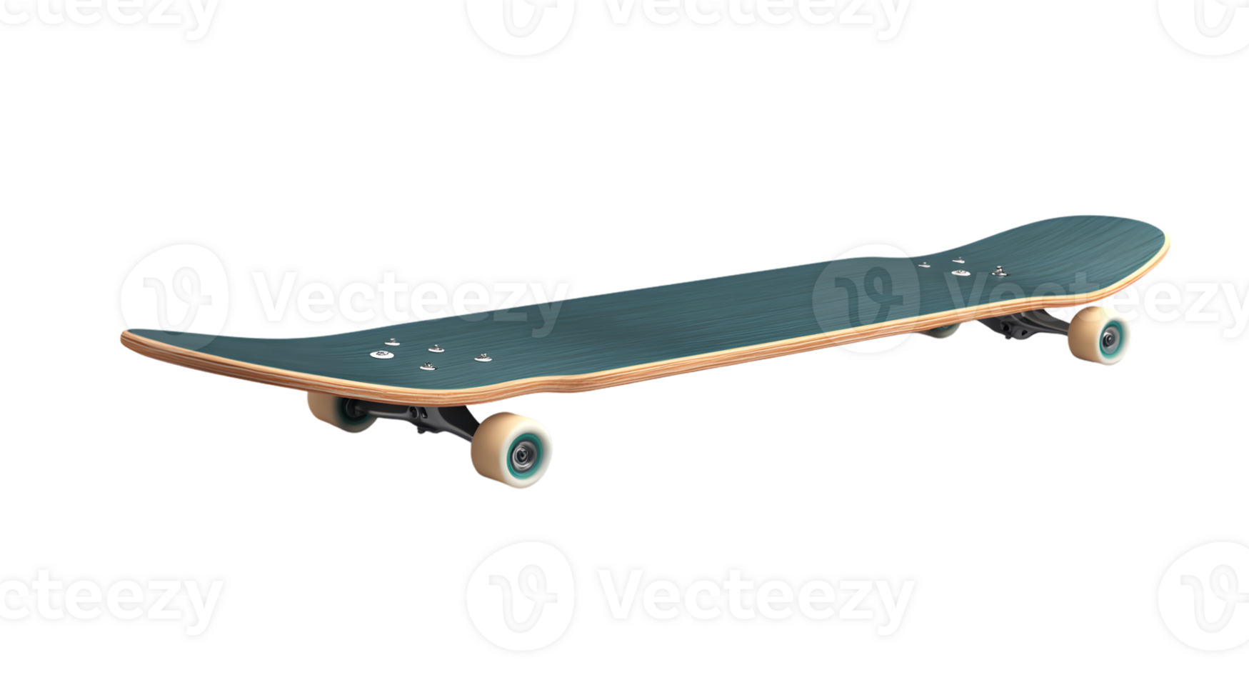 A sleek skateboard with turquoise deck and white wheels ideal for sports enthusiasts and urban png