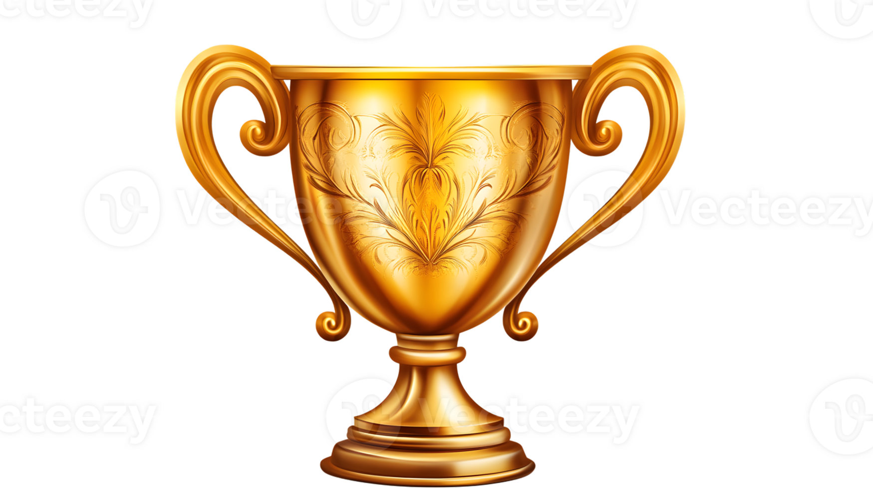 Golden Trophy with Intricate Floral Design Ideal for Awards Recognition and Celebrations png