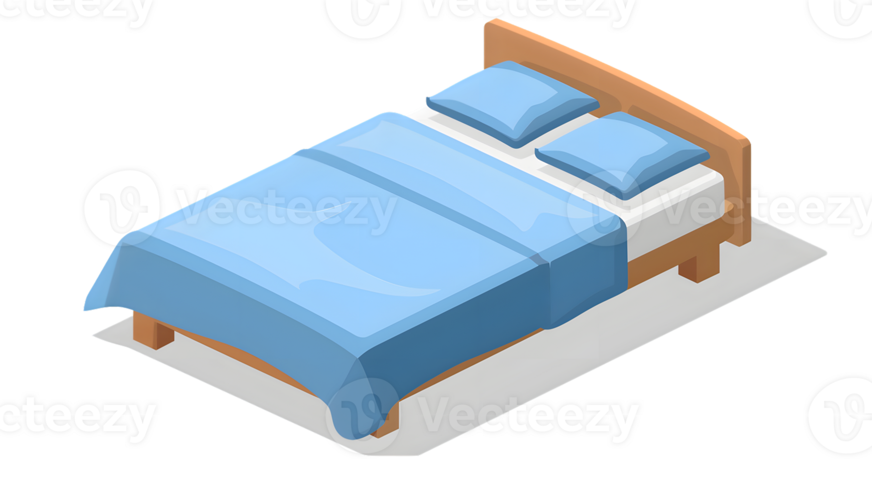 Cozy Bedroom Scene with Blue Bedding and Wooden Frame Ideal for Home Decor Furniture Design png