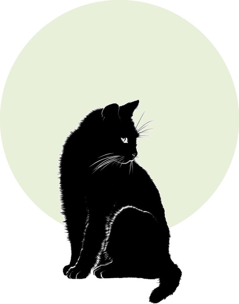 Cat in silhouette against the backdrop of the moon. vector