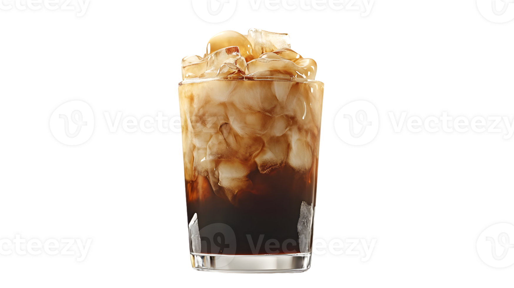 Refreshing Iced Beverage in a Glass with Ice Cubes and Layered Liquid for Summer Drinks png