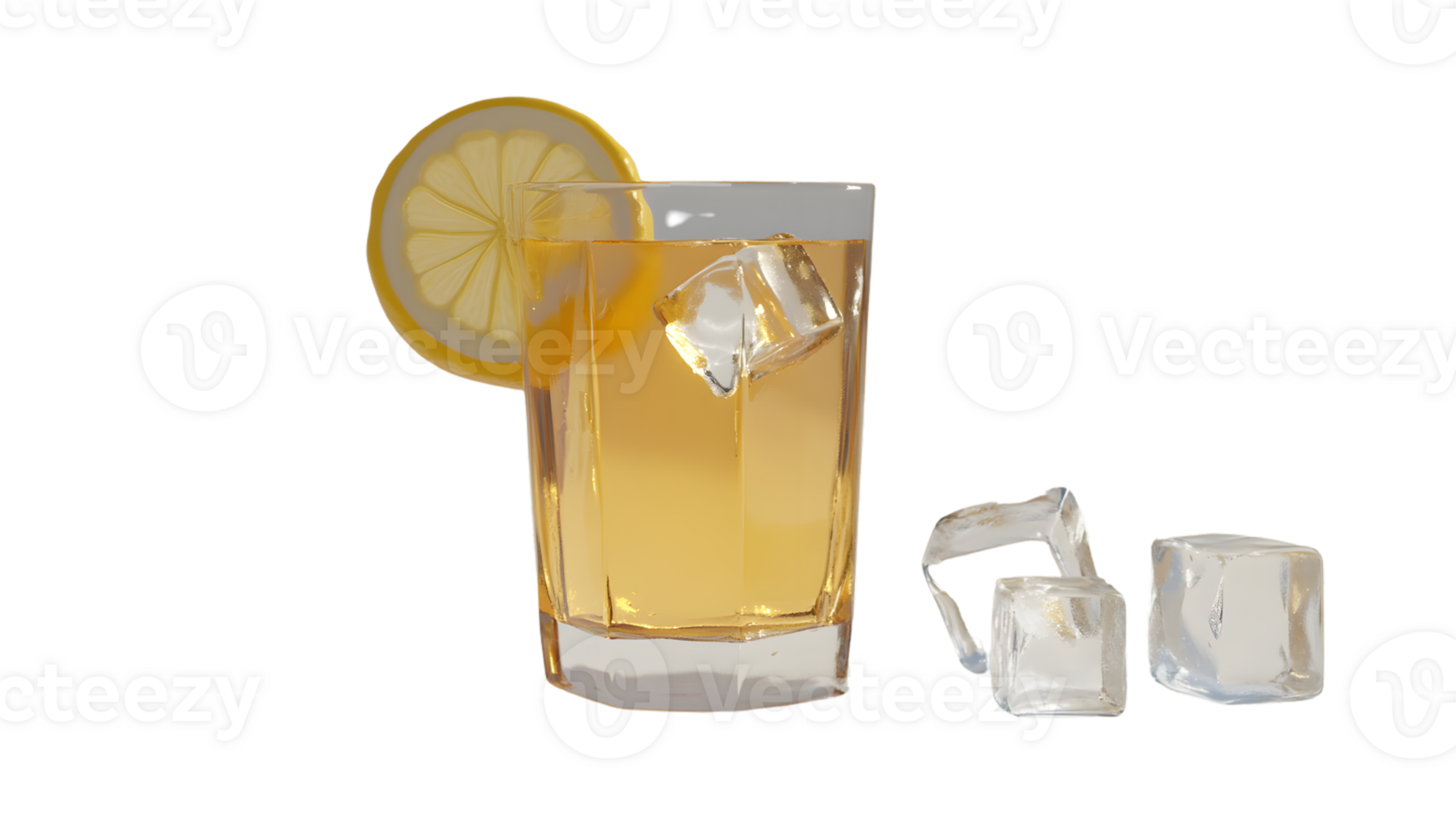Refreshing Iced Beverage with Lemon and Ice Cubes in a Glass png