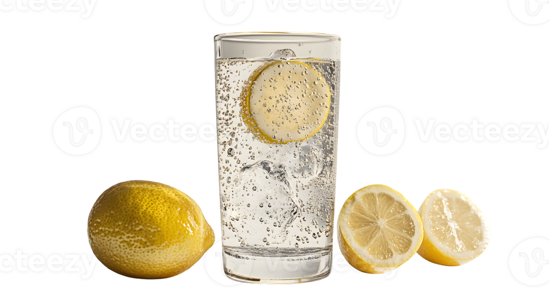 Refreshing Lemon Soda with Ice Cubes and Slices Perfect for Beverage Ads Recipes and Health png