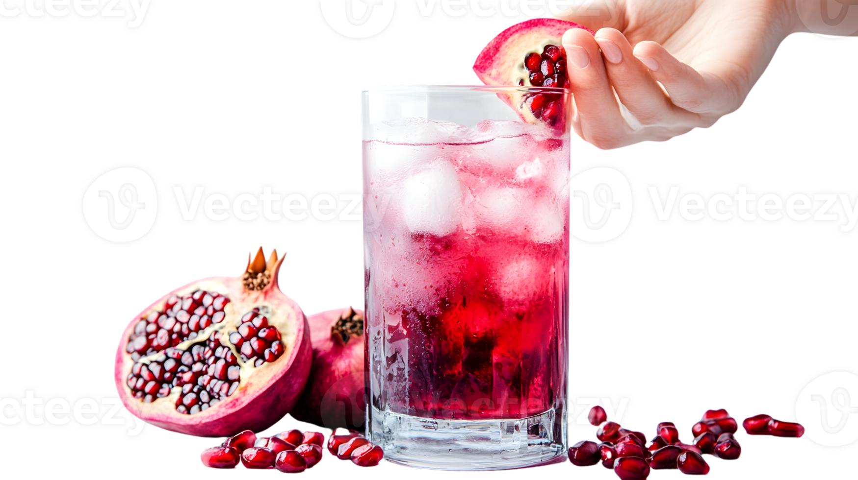 Refreshing Pomegranate Drink with Ice and Fresh Seeds Ideal for Health and Beverage Photograph png