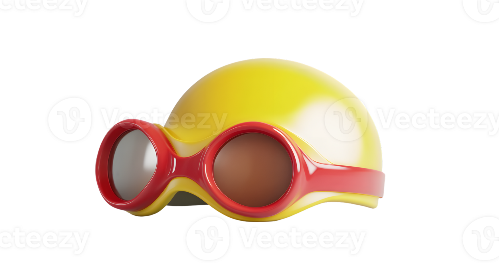 Bright Yellow and Red Swim Goggles with Matching Cap for Aquatic Sports and Activities png
