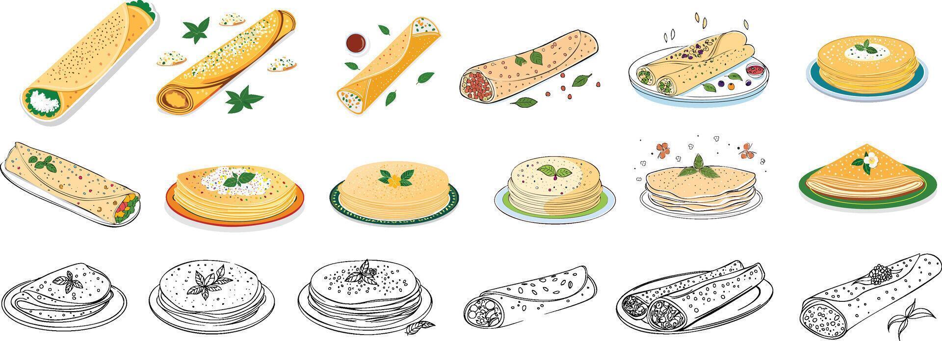 dosa illustration set vector