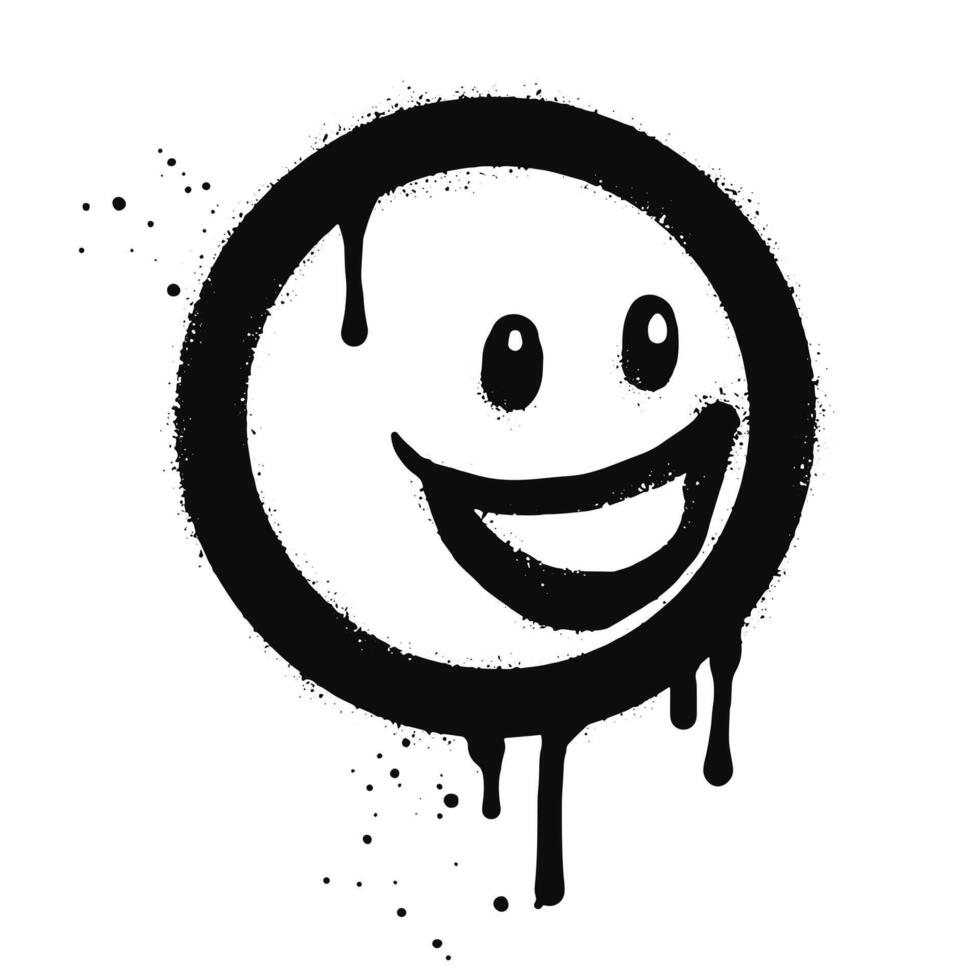 smiling face emoji character Spray painted graffiti smile face in black over white. isolated on white background vector