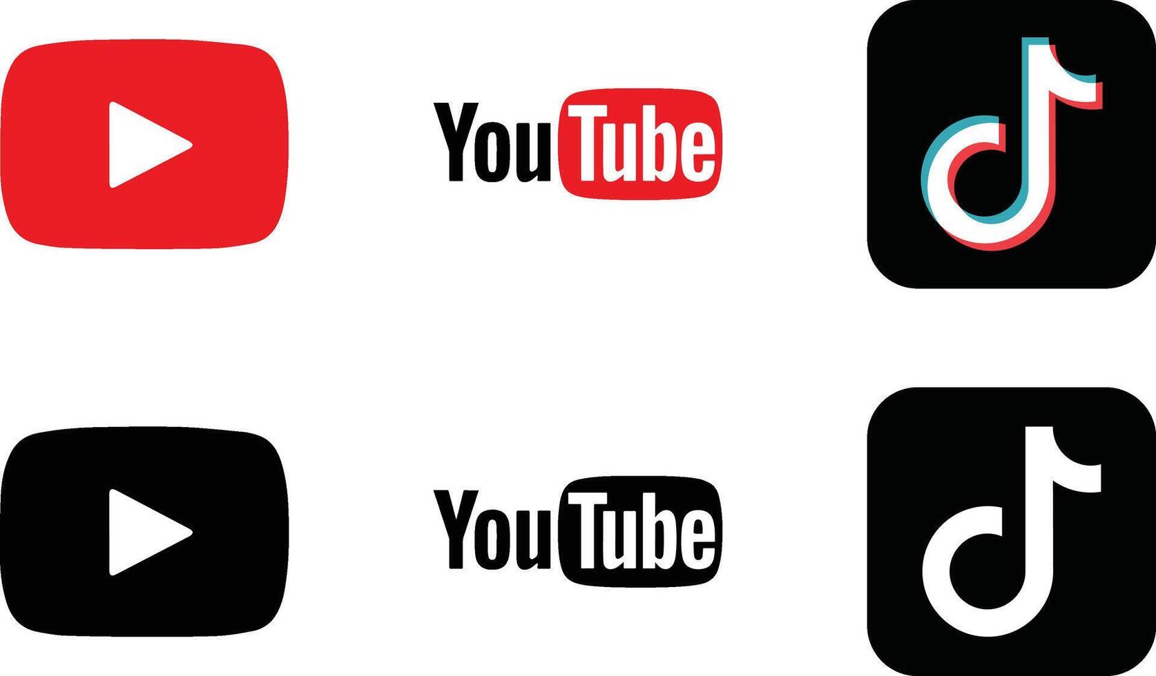 YouTube and TikTok Logos Red, Black vector