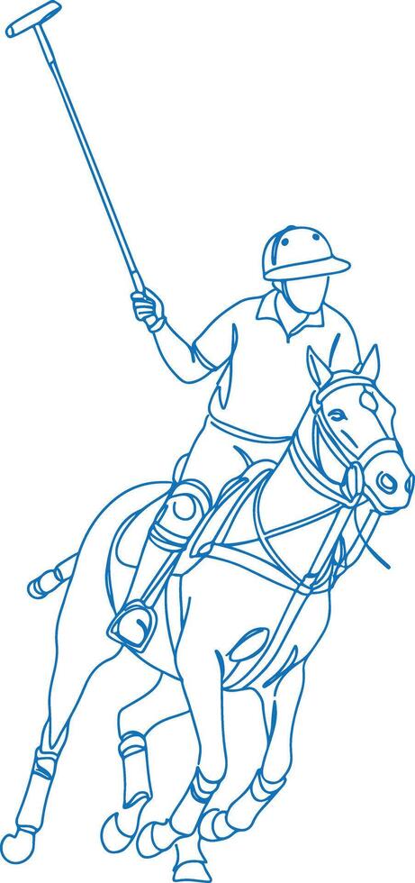 Focused Polo Player Leaning Forward Swinging Mallet on Galloping Horse Vintage Line Art vector