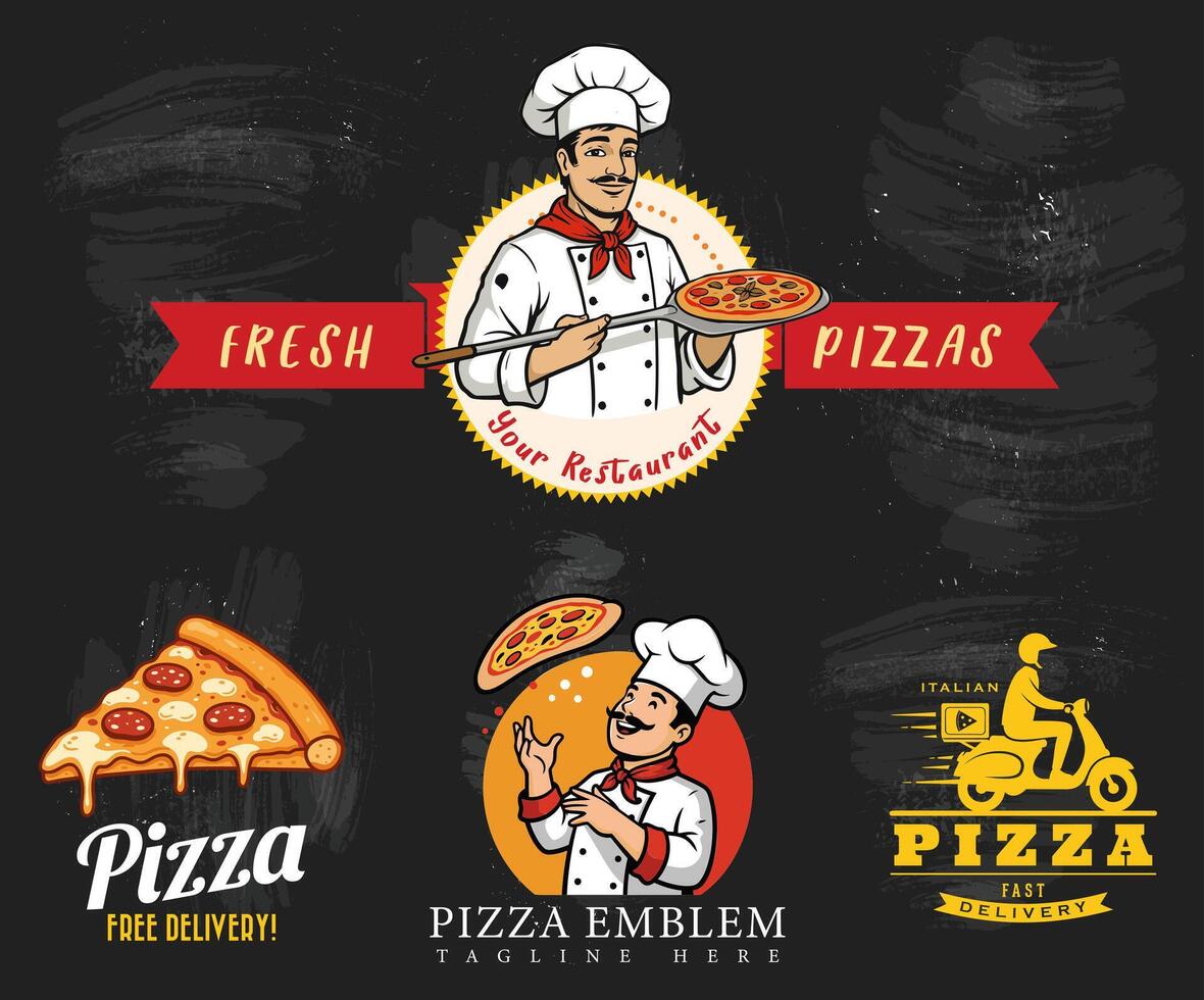 The collection of pizza emblems is a great choice for bistros and pizzerias. It creates a visually impressive atmosphere. vector