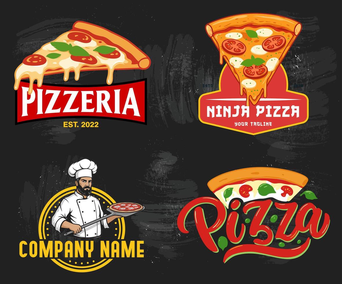 The collection of pizza emblems is a perfect solution for pizza shops and bistros. The designs reflect the style of your business. vector