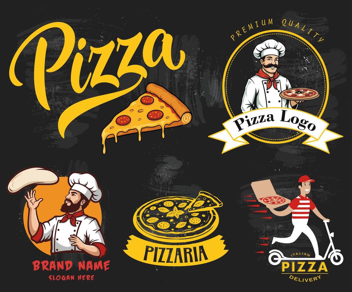 The collection of pizza emblems is suitable for restaurants and delivery companies. High-quality graphics are used to promote. vector