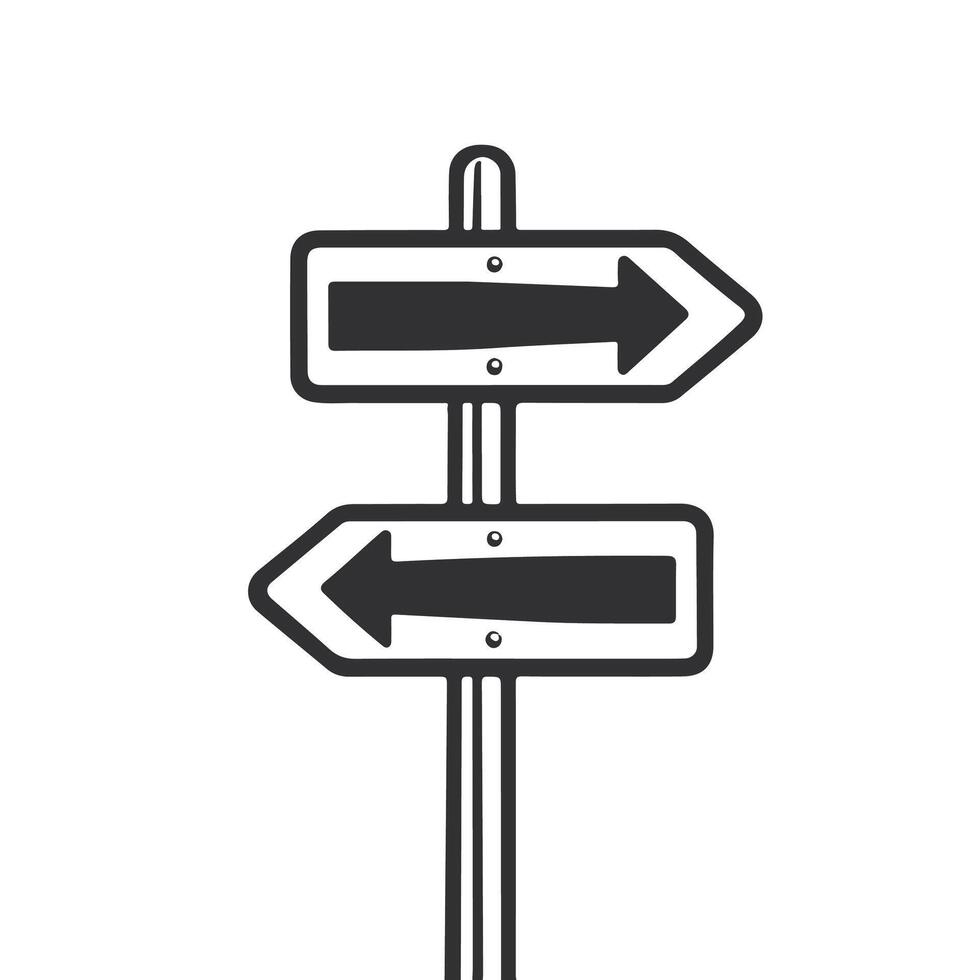 black and white directional road sign icon Perfect for navigation maps wayfinding and design projects Enhance your work with this minimal illustration vector