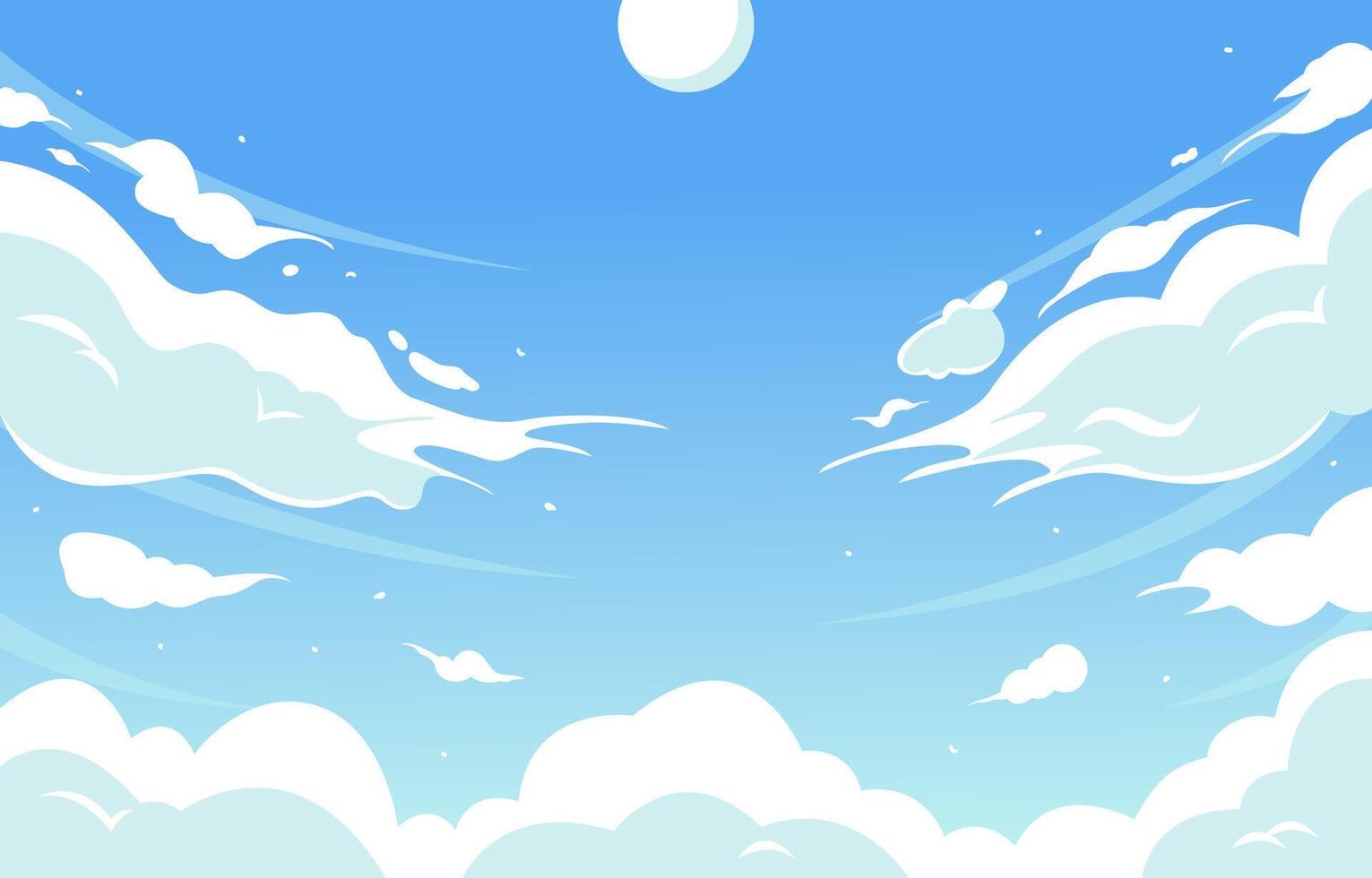 Clear Blue Sky with Shining Moon and Clouds Anime Style vector