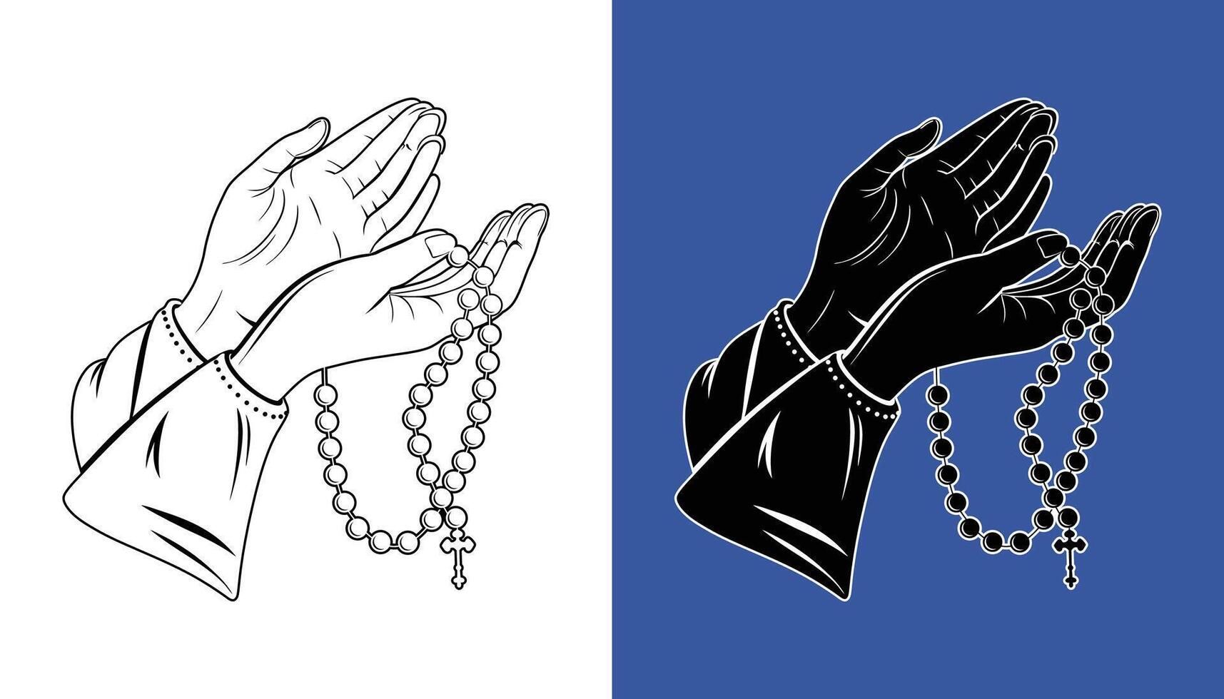 Two hands with rosary beads on them vector