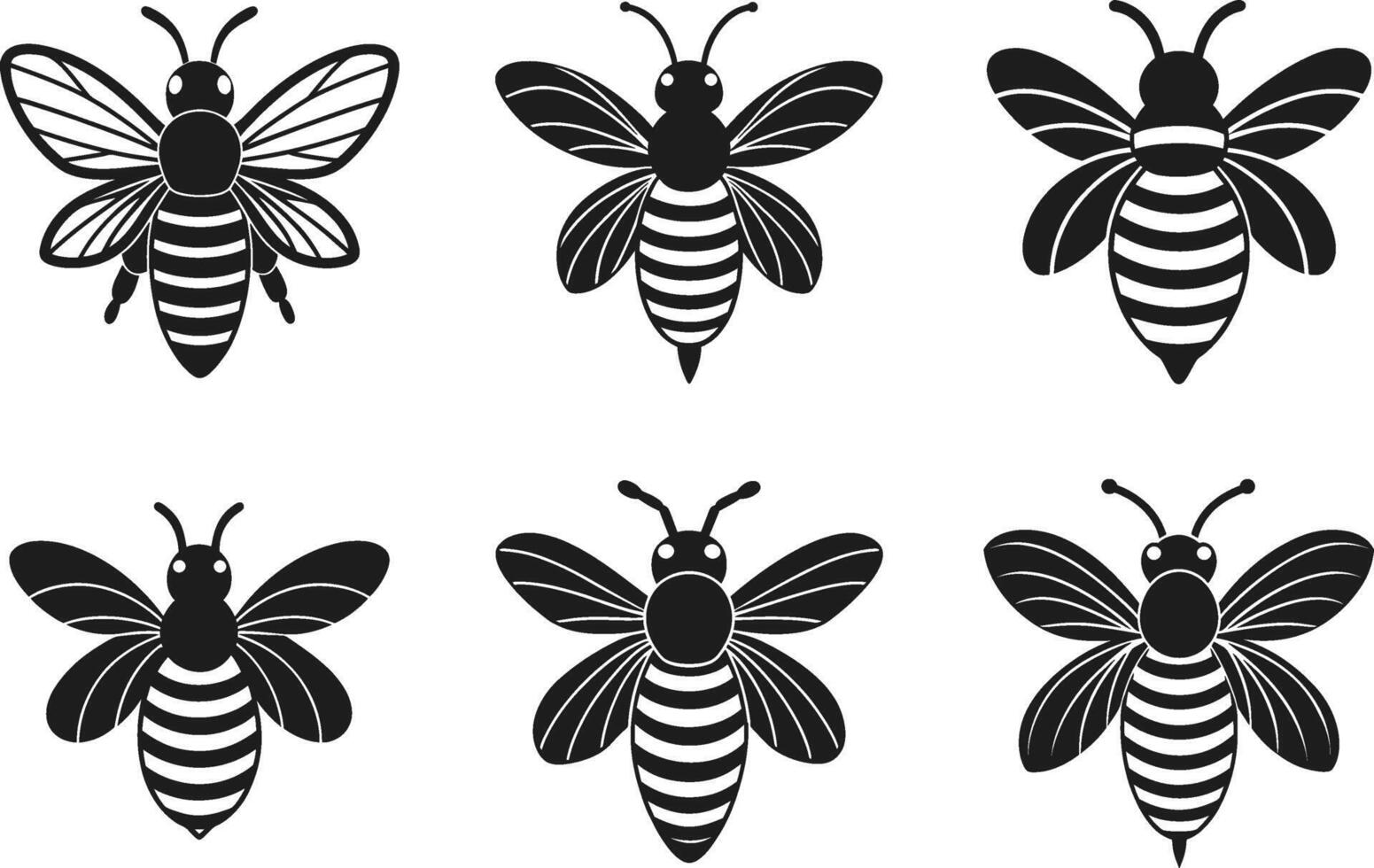 Set of Black Silhouette Honey Bee Vectors - Spring and Nature-Inspired Collection