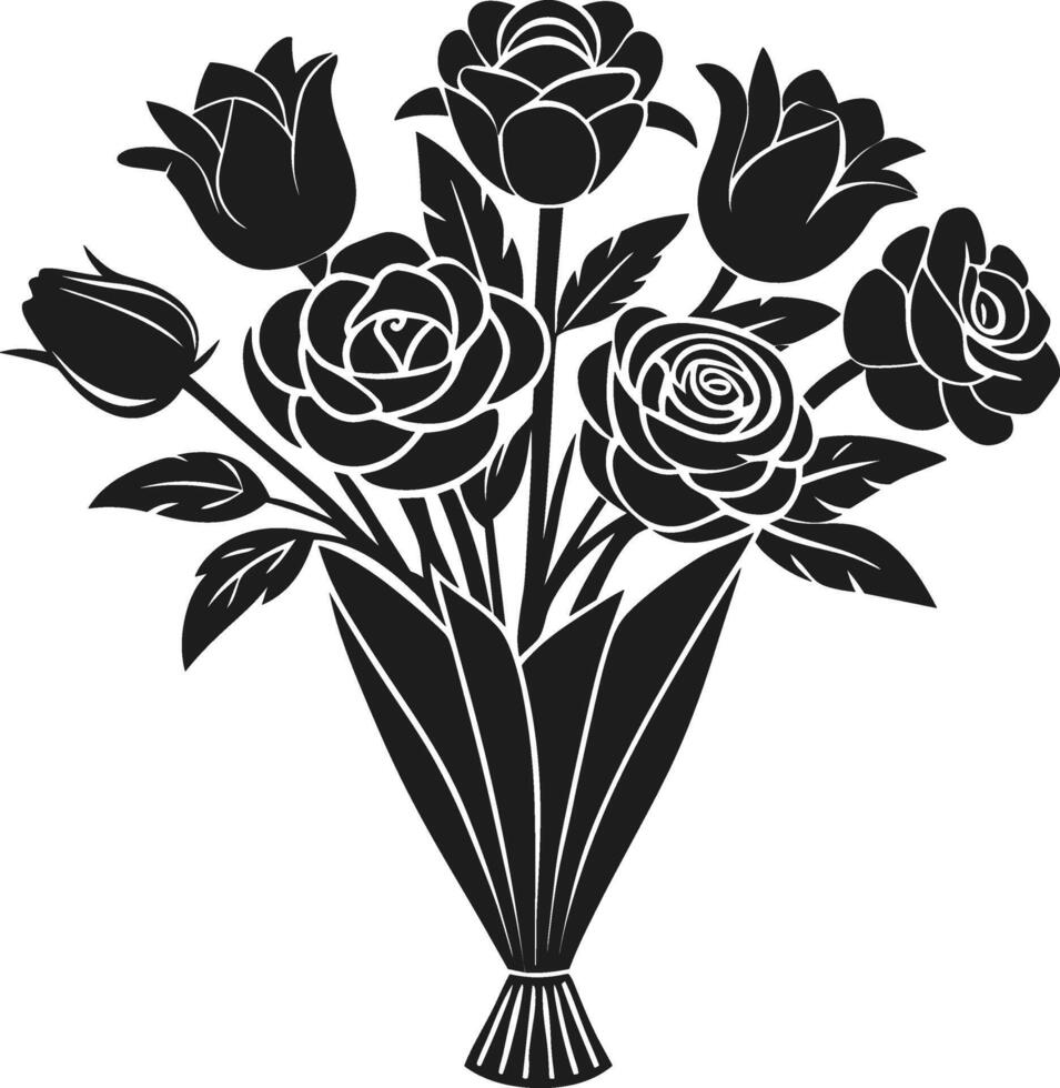 Elegant Mother's Day Floral Bouquet - Black Silhouette Illustration vector