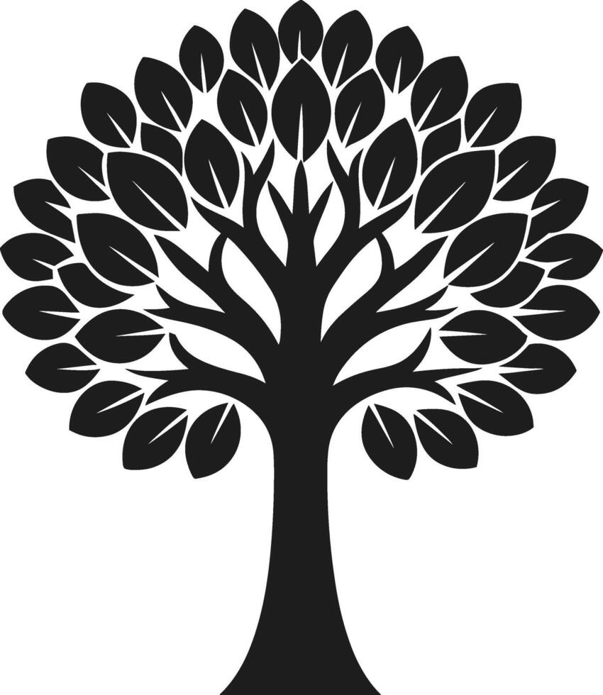 Elegant Black Tree Silhouette with Dense Foliage and Artistic Branches vector