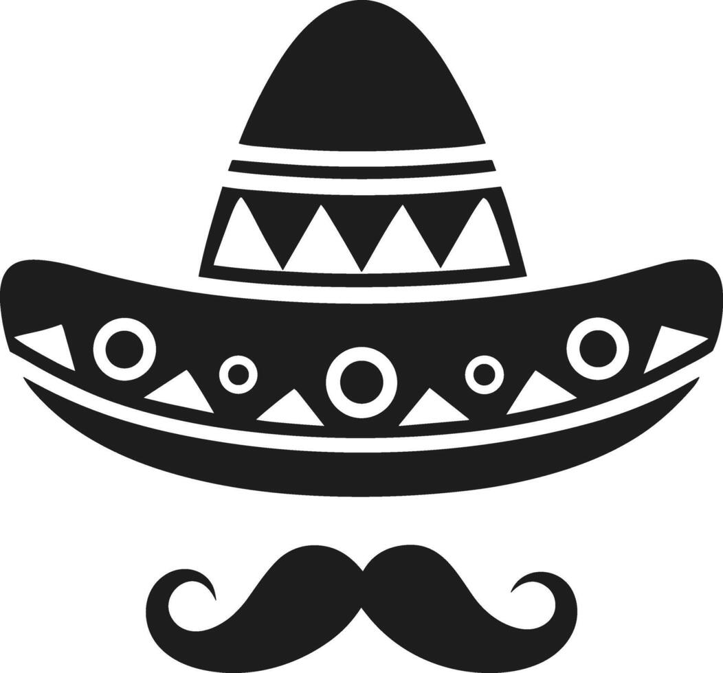 Mexican Sombrero and Mustache - Festive Cultural Icon in Black vector