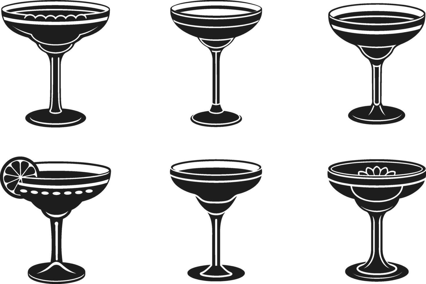Set of Margarita Glasses - Elegant Tequila Cocktail Icons for Cinco de Mayo vector