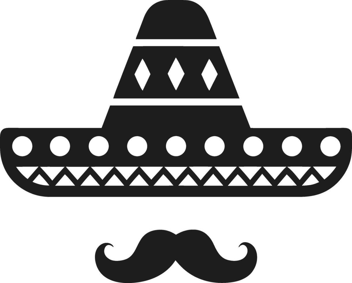 Mexican Sombrero and Mustache - Traditional Black Silhouette Design vector