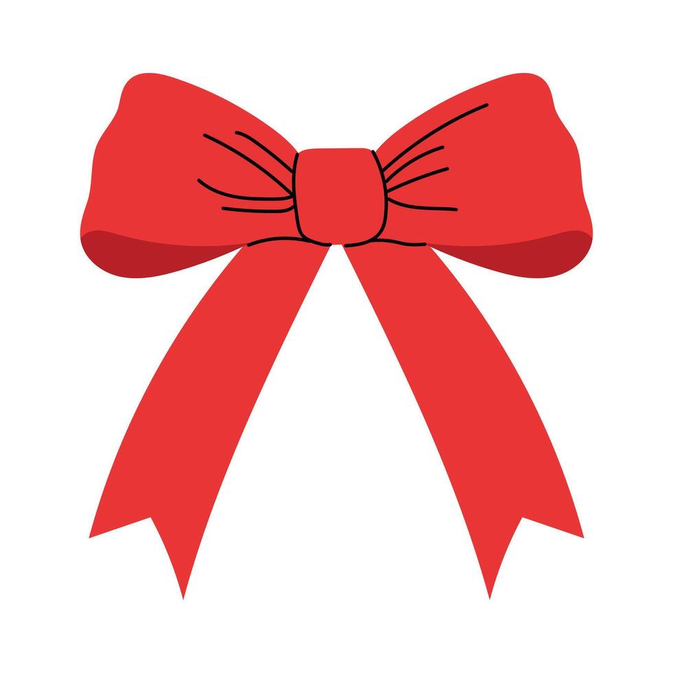 Classic red ribbon bow with a soft curved design. Elegant and festive decoration for greeting cards, holiday themes, and stylish gift wrapping. vector