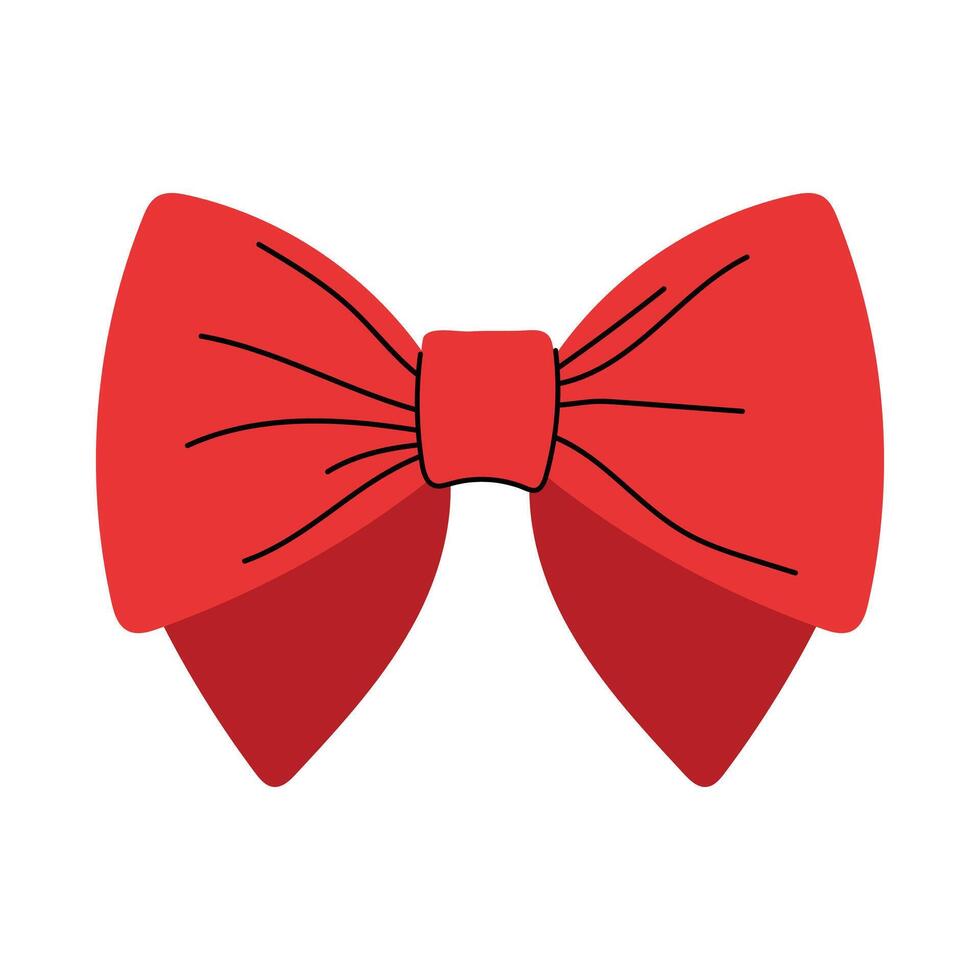 Bright red bow with a double-layer ribbon. Cute and stylish decoration for gifts, greeting cards, and festive design. Perfect for Christmas, Valentine's Day, and birthday themes. vector