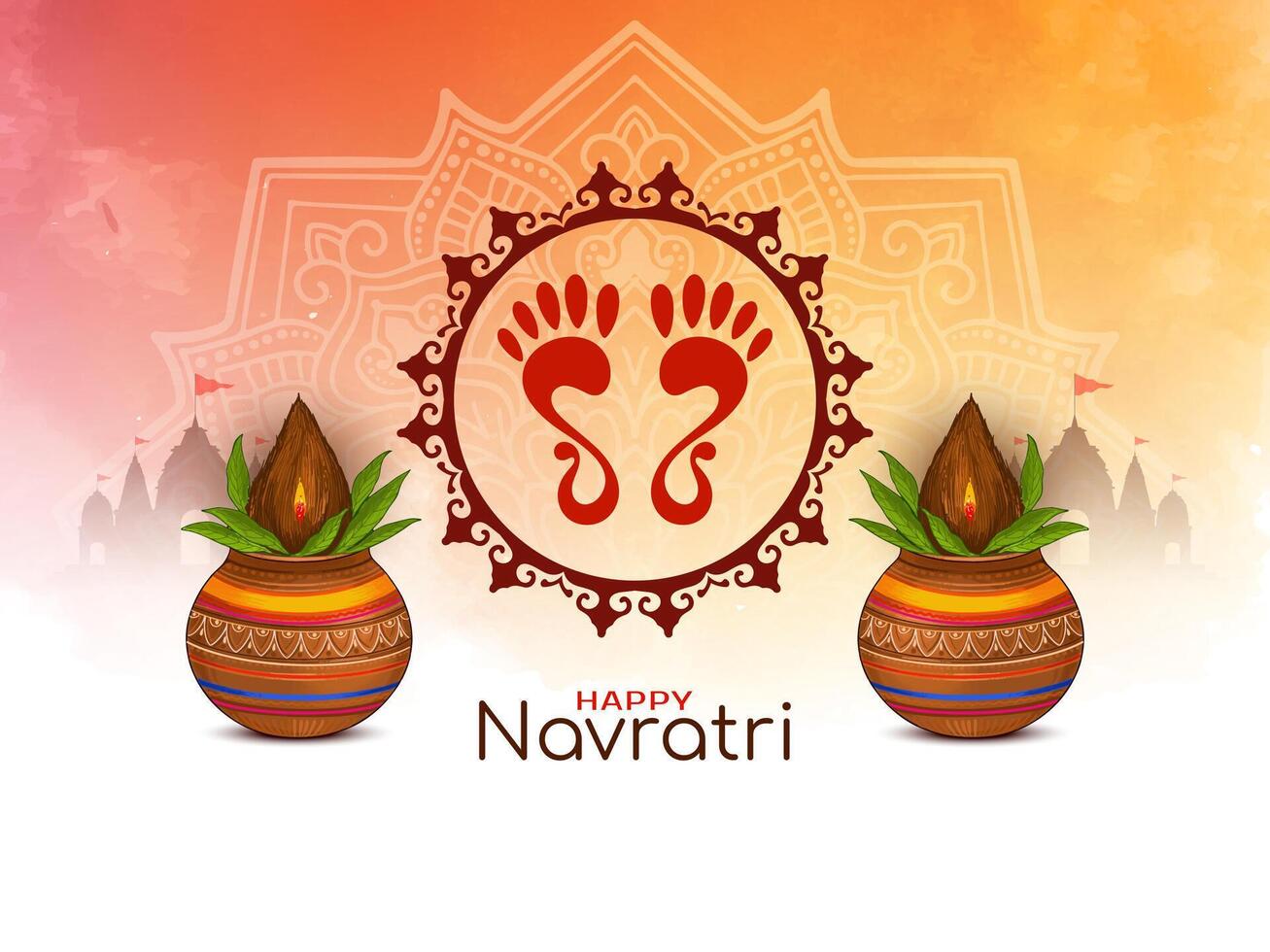 Happy Navratri Indian festival background with puja kalash vector
