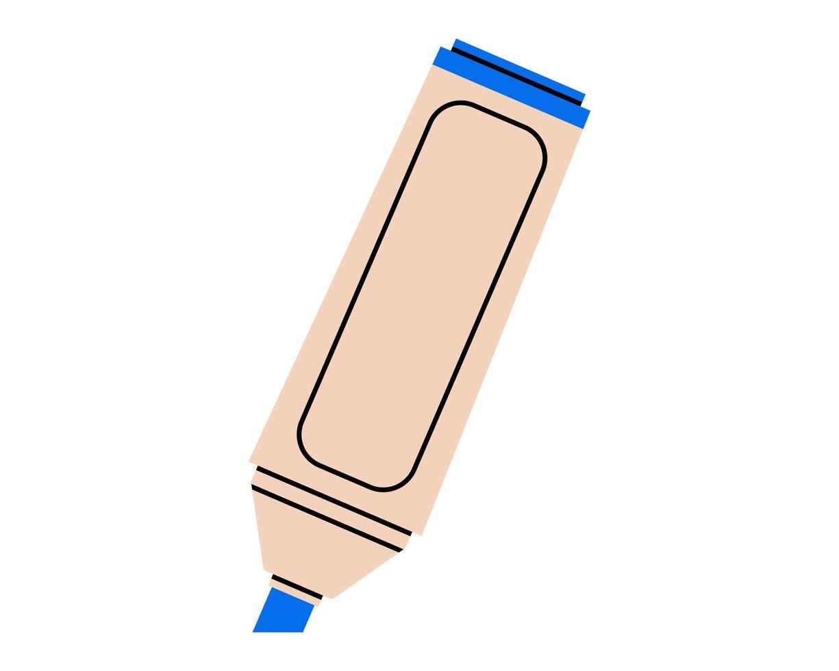 Hand drawn cute illustration of highlighter pen. Flat permanent marker in colored doodle style. Planning or time management icon. Education stationery tool. Emphasizing important. Isolated. vector