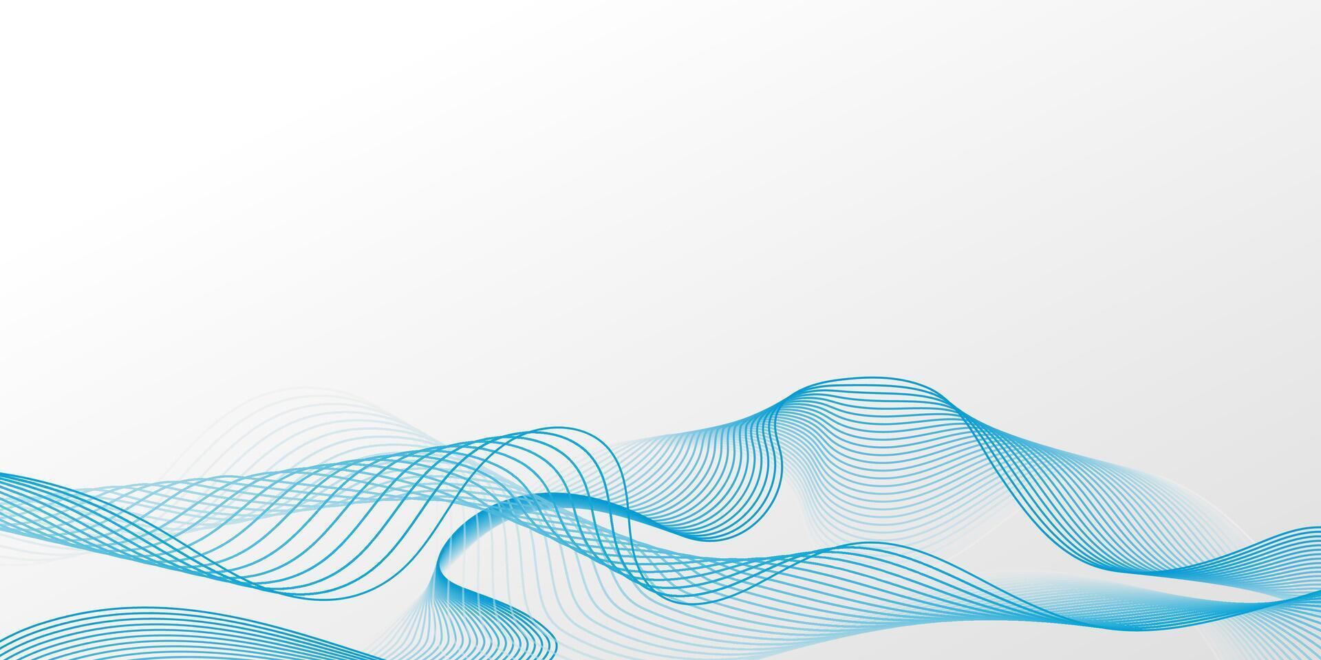Smooth blue wavy lines on a light grey background. Dynamic flowing digital technology backdrop. Future smoke wavy line design for brochure, ads, website, banner, presentation vector