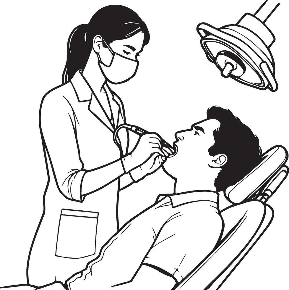 Female Dentist Seeing a Male Patient. vector