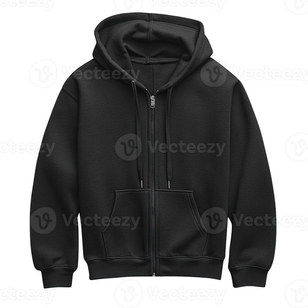 Soft and Warm Black Hoodie with Front Zipper Isolated on Transparent Background png