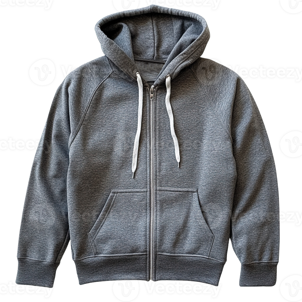 Grey Fleece Zip-Up Hoodie Isolated on Transparent Background png