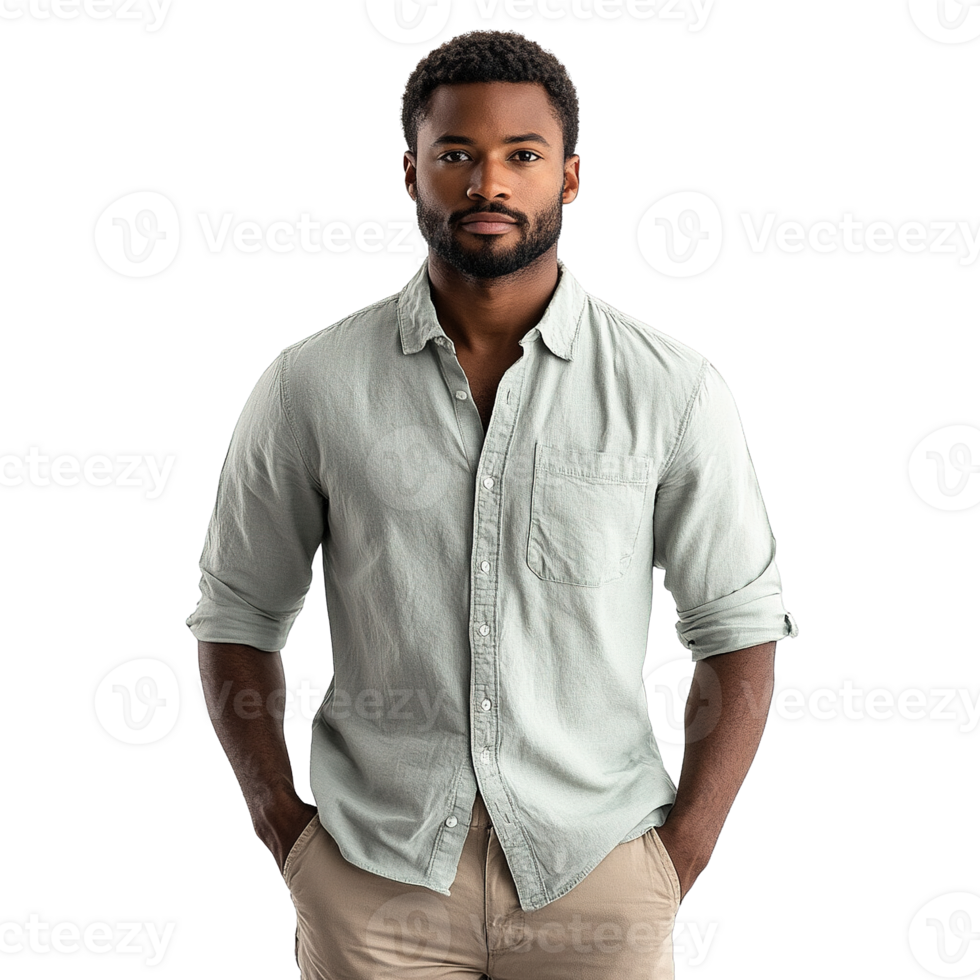 Handsome Young Men in Relaxed Linen Shirts and Neutral-Toned Outfits Isolated on Transparent Background png